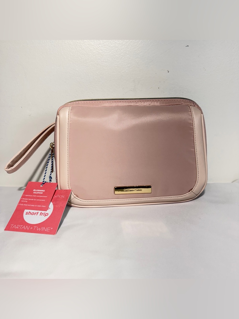 Tartan + Twine Blush Pink Wristlet Cosmetic Bag makeup travel pouch